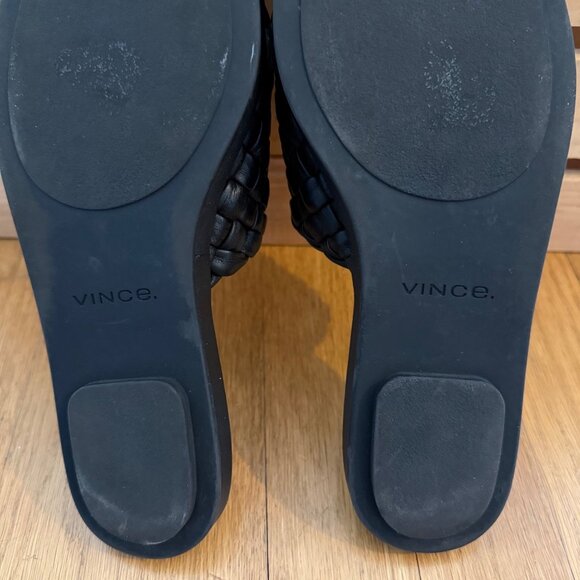 Vince Size 6.5 Black Rumi Woven Leather Slip On Comfort Flats Slide Sandals - Picture 6 of 16